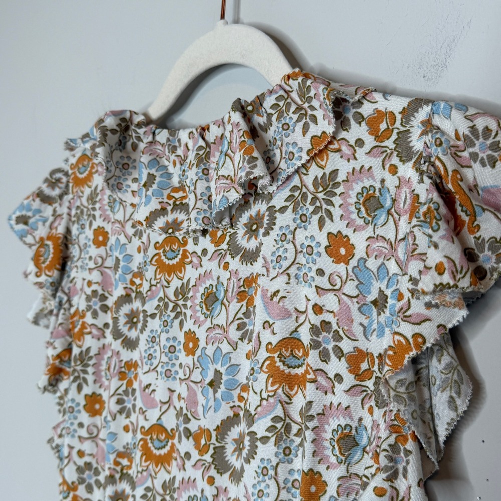 Faherty Floral Print Ruffle Sleeve Carmen Wrap Midi Dress Size Small Cottagecore - Picture 13 of 15